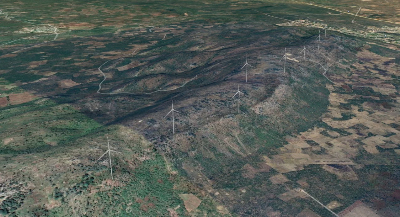 Indicative aerial visualisation of the proposed Mpika Wind Farm at Musakanya Kombe Hill